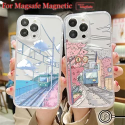 Fashion Landscape Railway Magsafe Magnetic Phone Case for iPhone 16 15 14 13 12 11 8 7 Plus Pro Max X XR XSMax Soft Clear Cover