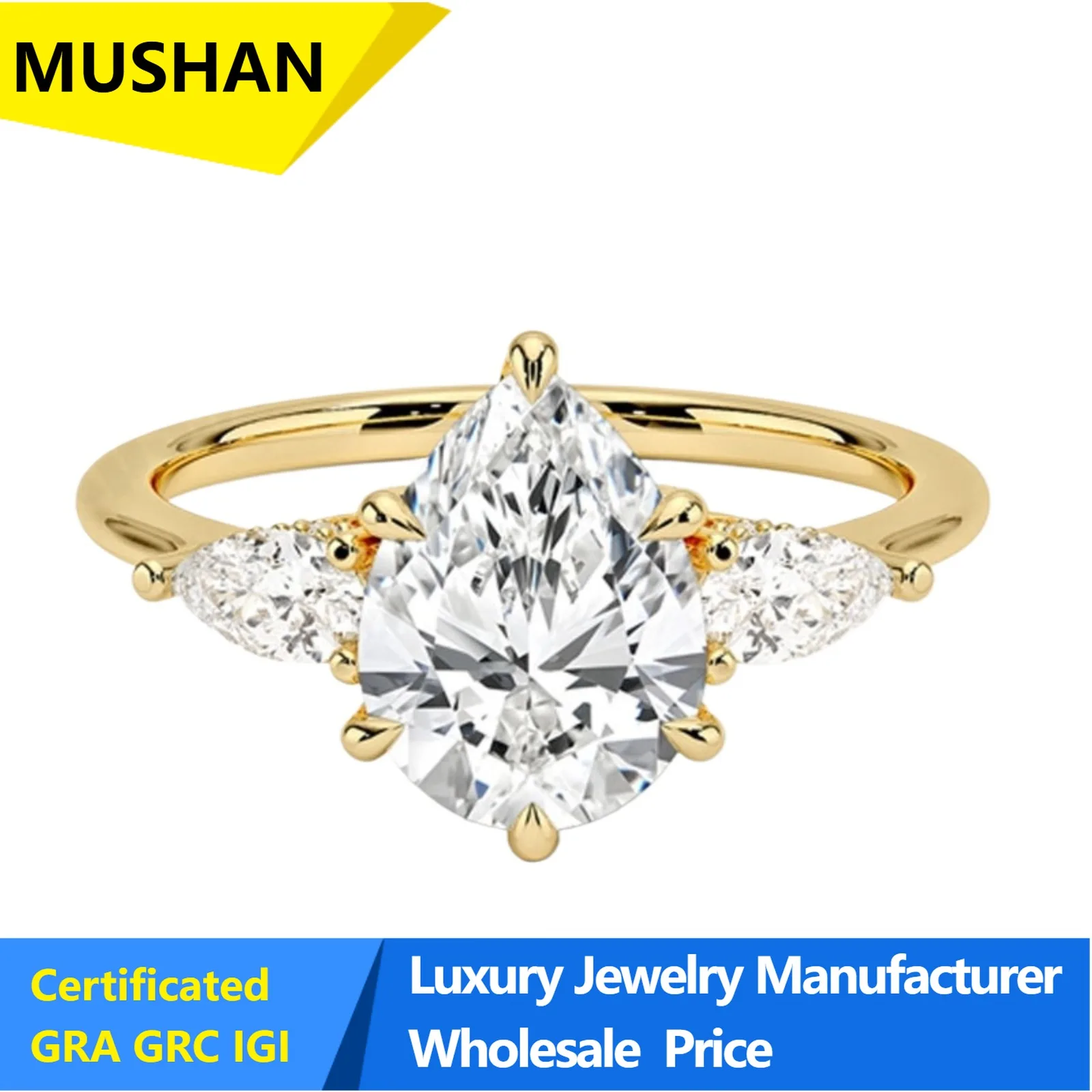 MuShan Jewelry 925 Silver 10k Gold 14k 18k Gold Rings Lab Grown Diamond IGI Certificated Women Ring Wedding Band Fine Jewelry