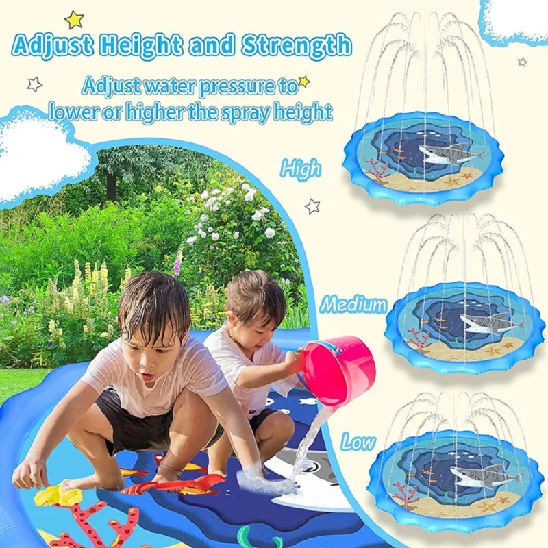 الصيف الأطفال اللعب الرش حصيرة 170 سنتيمتر القرش يونيكورن الرش حصيرة الأطفال في الهواء الطلق نافورة تفاعلية اللعب #5