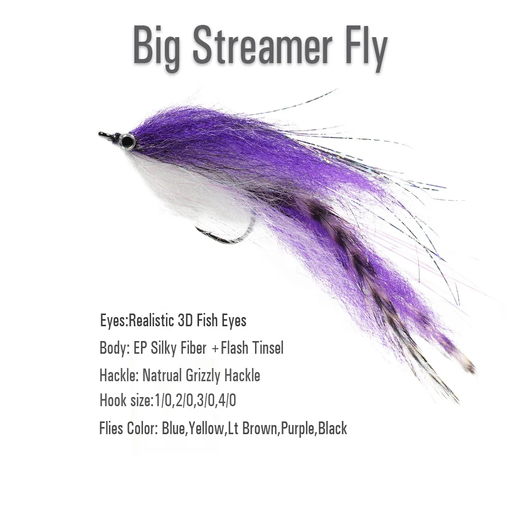 Vtwins Streamer mosca de agua salada Grizzly Hackle EP para lubina - imagen 4
