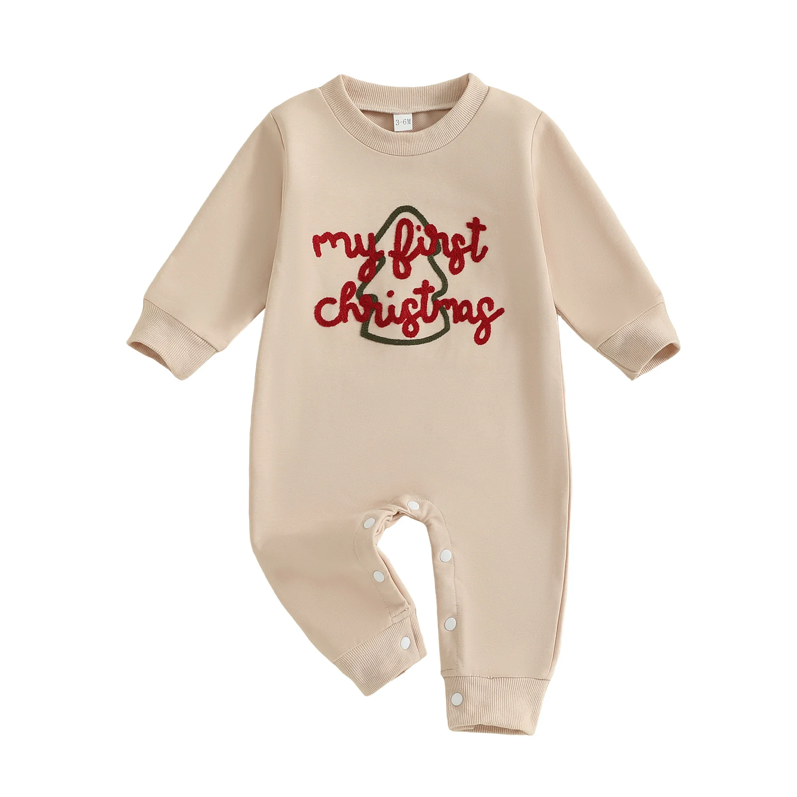 

Christmas Newborn Baby Boy Romper Crew Neck Long Sleeve Letters Christmas Tree Print Fall Jumpsuit