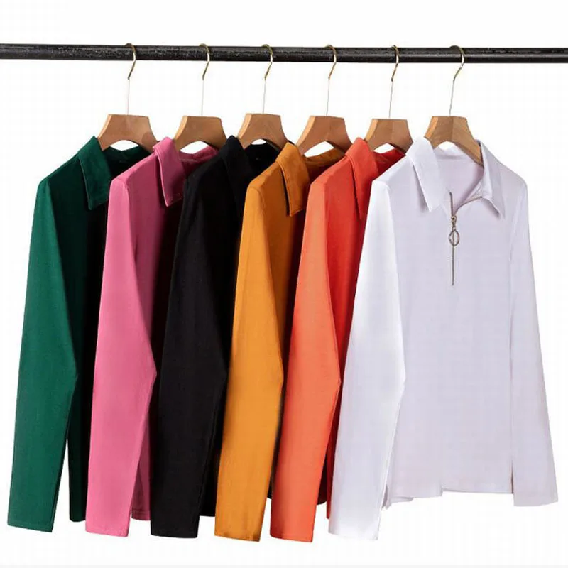 polos para mujer Fashion Spring Autumn Women POLO NECK T-shirt Long Sleeve Slim Top Simple Solid Casual Cotton Woman Tees