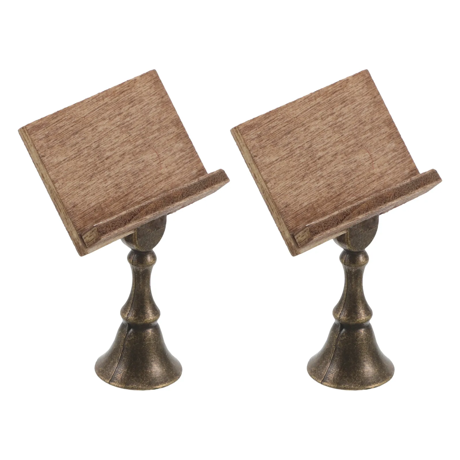 

2Pcs Miniature Library Furniture Vintage Book Reading Stand Wooden Display Holder Dollhouse Library Accessories Decorative