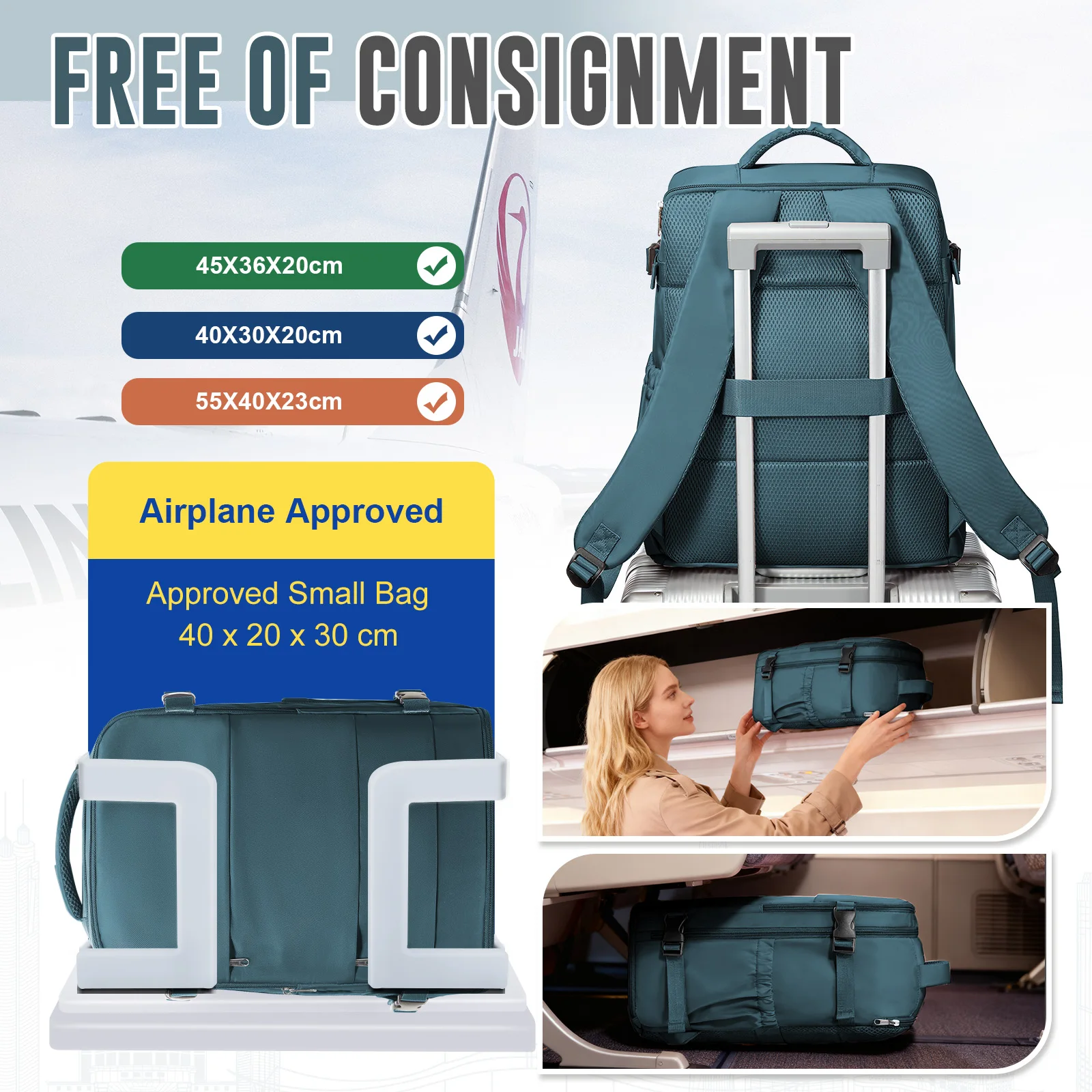 Ryanair Backpack, Airline-Approved Hand Luggage Cabin Max Travel Backpack for Women Men, 14in Laptop Backpack