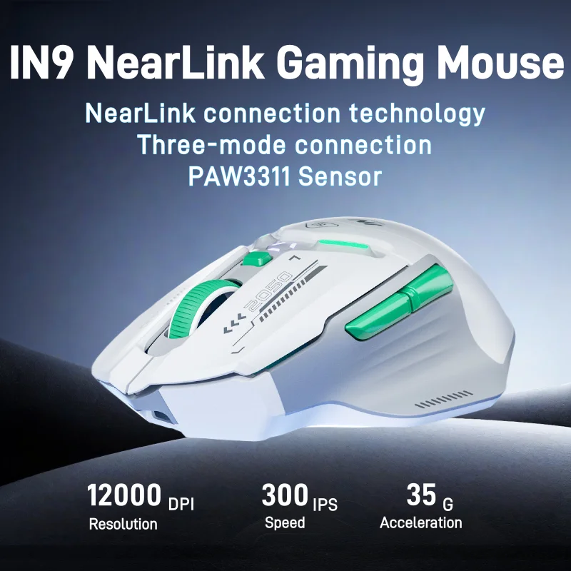 

Inphic IN9 NearLink Wireless Mouse Bluetooth Wired Three-mode Game E-sports Macro Programming PAW3311 Sensor Power Display Mouse