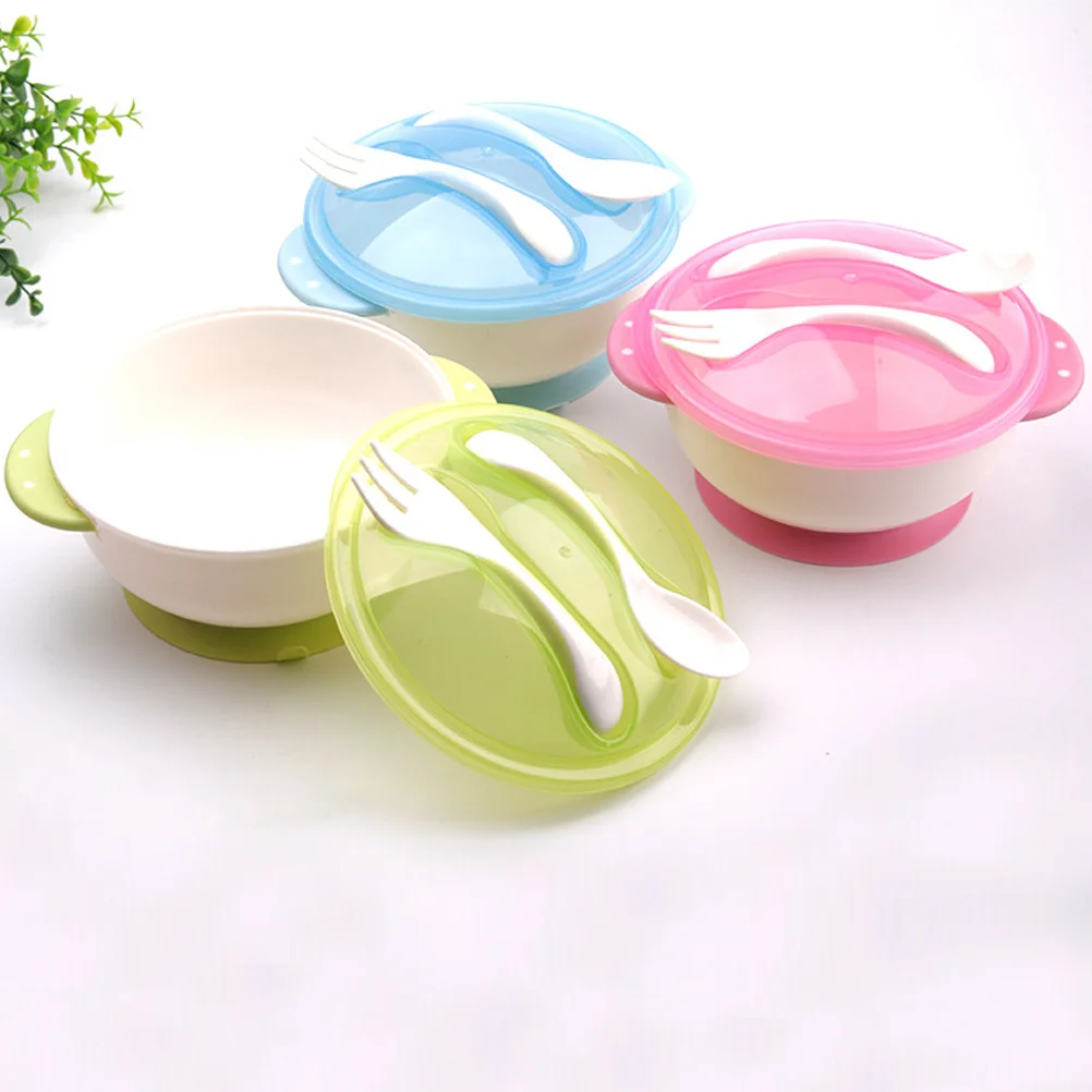 

Baby Suction Bowl Set with Lid Fork Spoon Non-Slip Suction Cup Flying Saucer Design for Infant Feeding Tableware