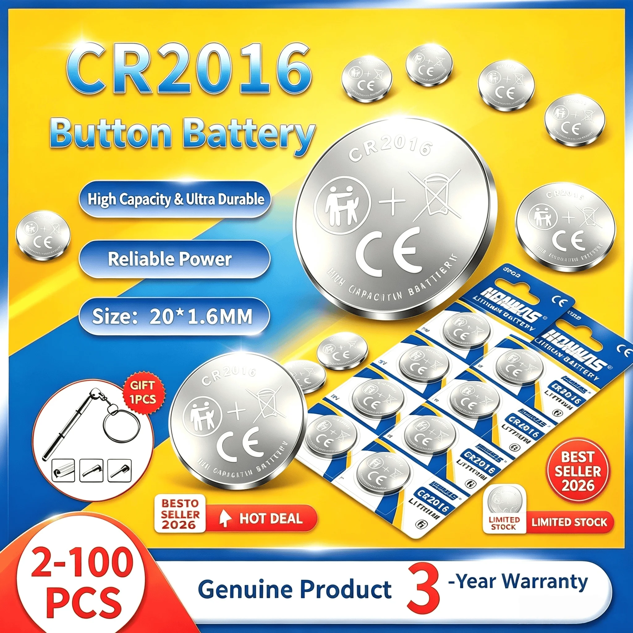 1-100pcs CR2016 3V Lithium Button Cell Battery CR2016 BR2016 DL2016 for Watch Remote Car Key Fob Toys CR2016 Batteries