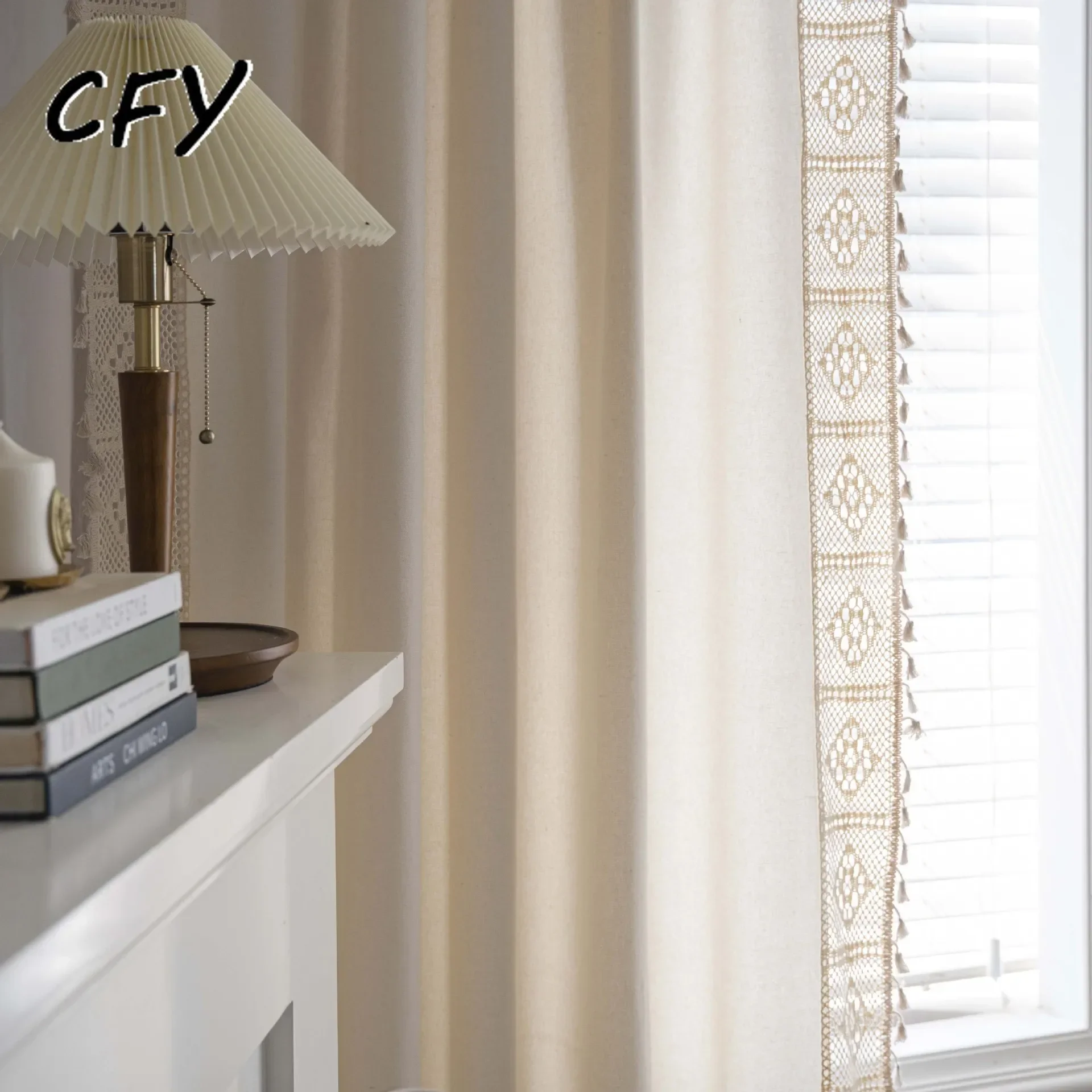 

American Solid WithTassels Cotton Linen Blackout Window Curtain Thick Ready-made Drapes for Bedroom Curtains In The Living Room