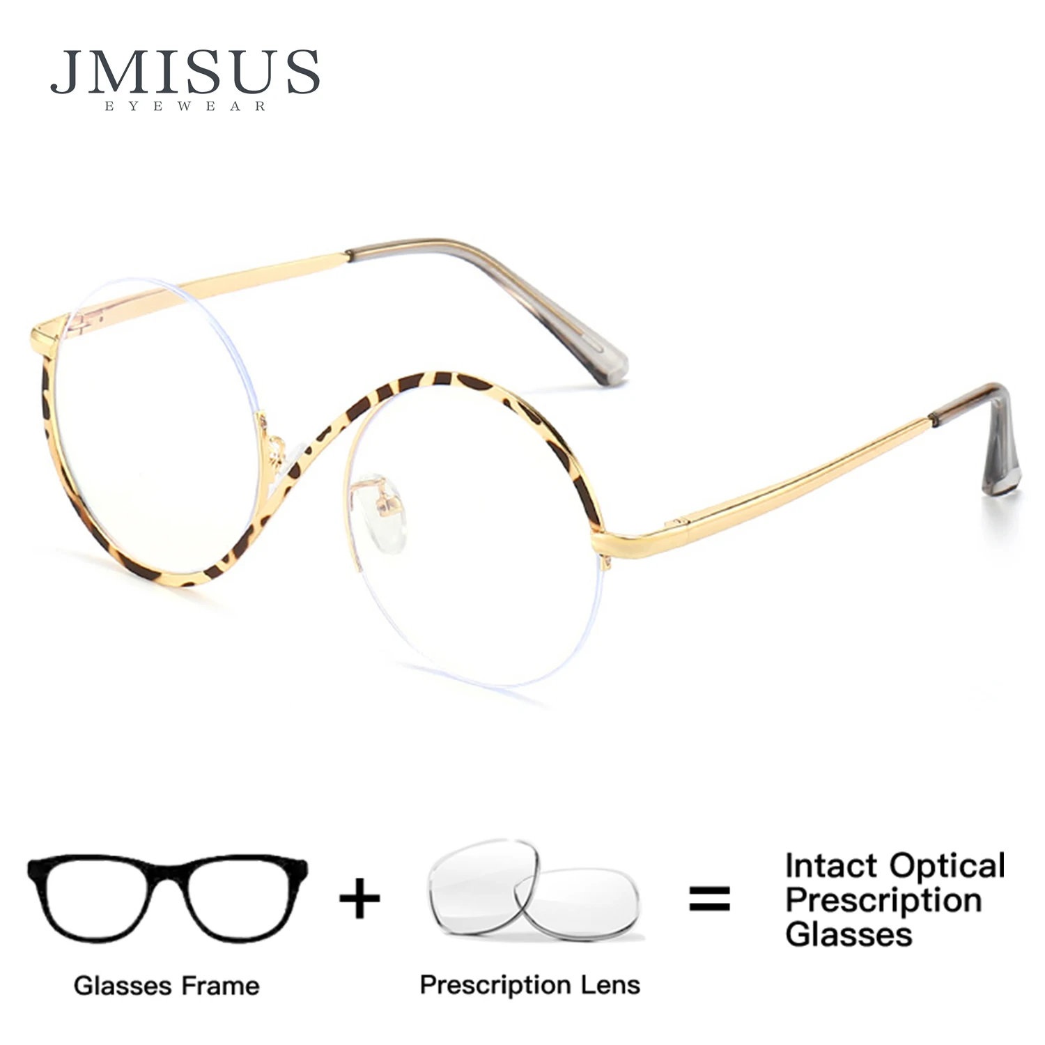 

JMISUS Half-Rimless Round Progressive Multifocal Glasses Blue Light Blocking Photochromic Brown Optical Eyewear