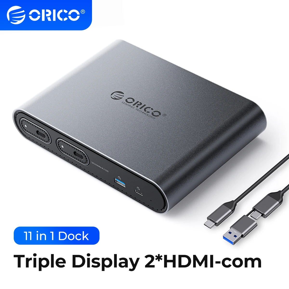 

ORICO USB3.2 10Gbps USB C Triple Display Docking Station with 65W Power Adapter Dual M.2 SSD Case 4K60Hz HDMI-com PD60W Ethernet