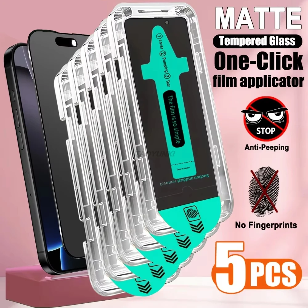 

5Pcs Oleophobic Dust Free Easy Installation Matte Privacy Screen Protector For iPhone 17 16 15 11 12 13 14 Pro Max Plus XS Glass