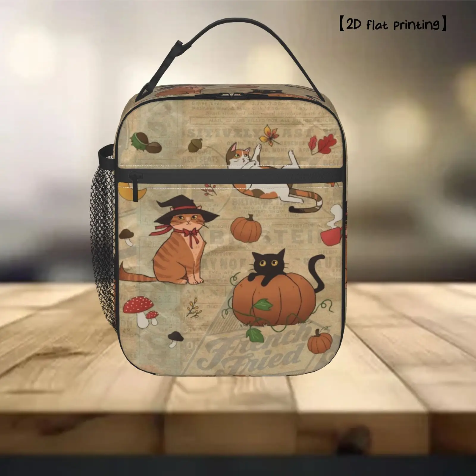 1pc Cat-Themed Lunch Bag with Cute Cat Pumpkin Design - Reusable Bento Box Tote for Men Women, Durable