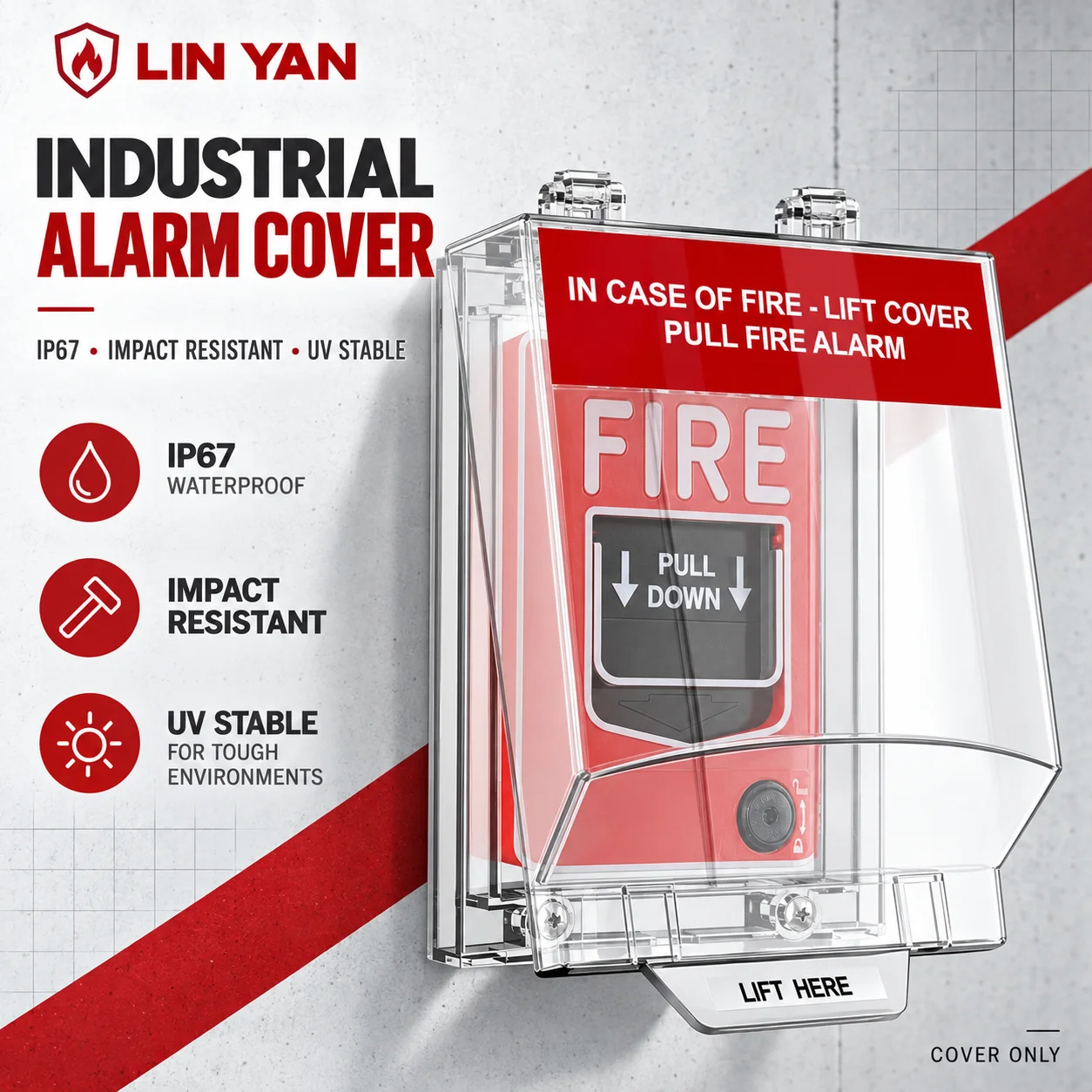 Manual Call Point Cover IP67 Waterproof Clear PC Protective Guard Impact Resistant for Fire Alarm Button Indoor Outdoor