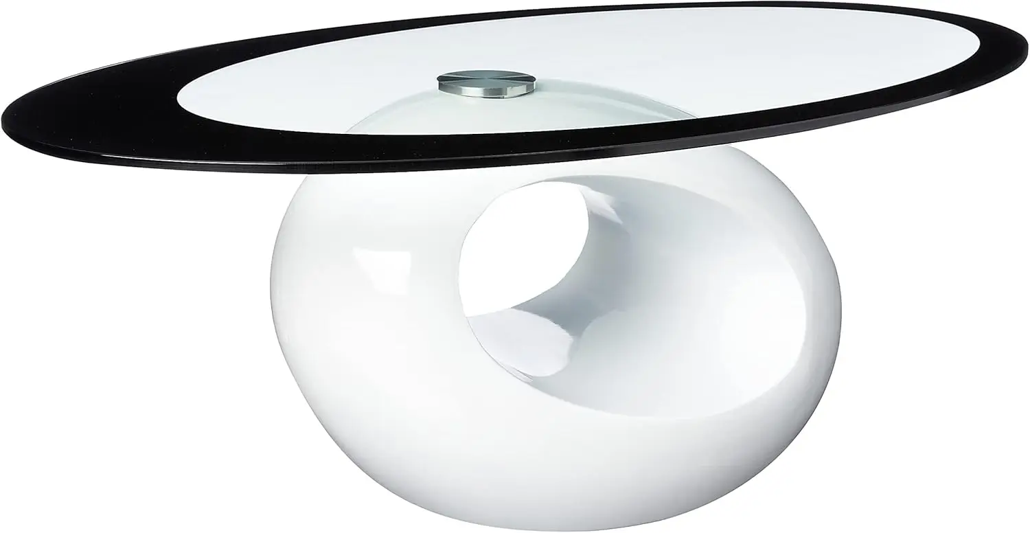 

Fab Glass and Mirror CTW-FAB3000 High Gloss Coffee Oval Tempered Glass Top End Side Table, White