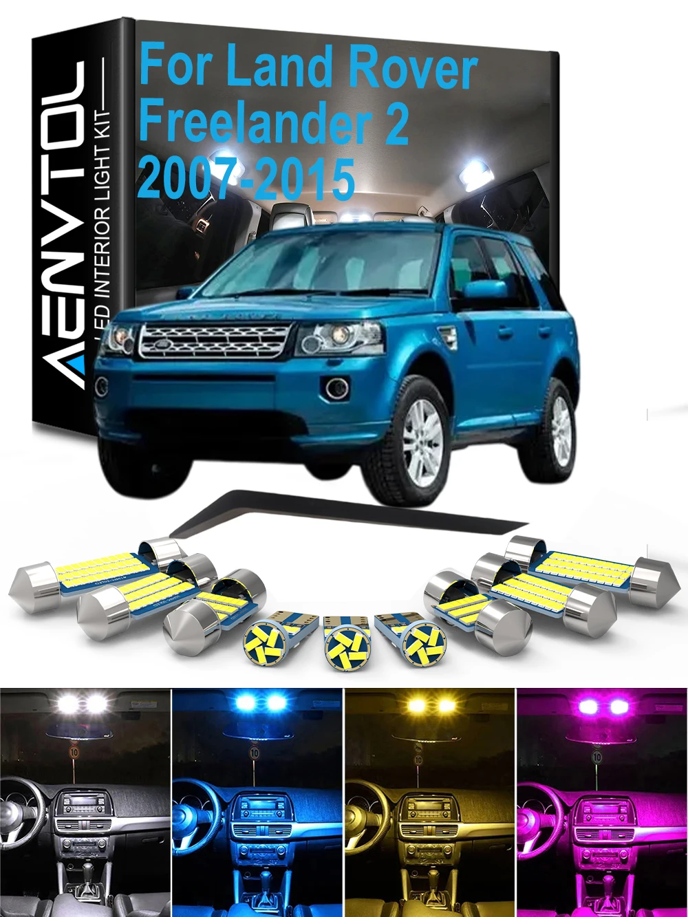 For Land Rover Freelander 2 LR2 L359 2007- 2013 2014 2015 Accessories, 15Pcs Lamp Interior Reading Dome Foot Door Light Kit