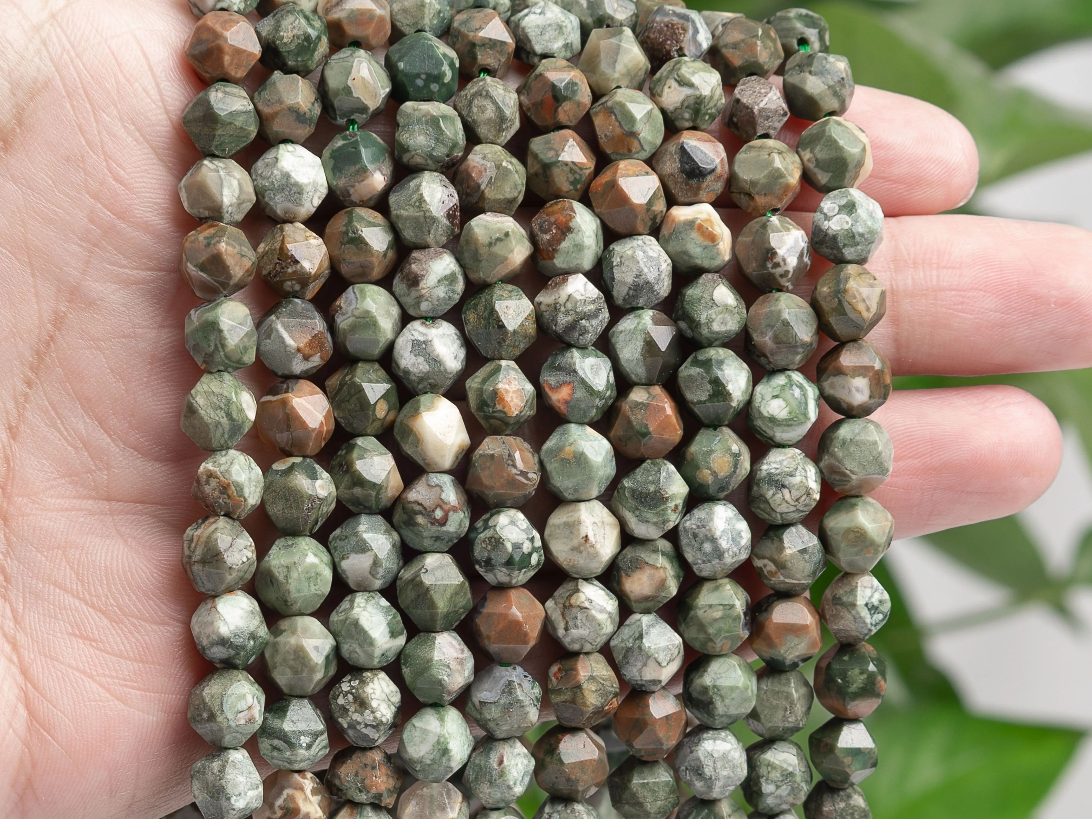 6 8 MM Rainforest Rhyolite Star Cut Faceted Stone Grade AAA Genuine Natural Loose Beads DIY Handmade Bag for Jewelry Making