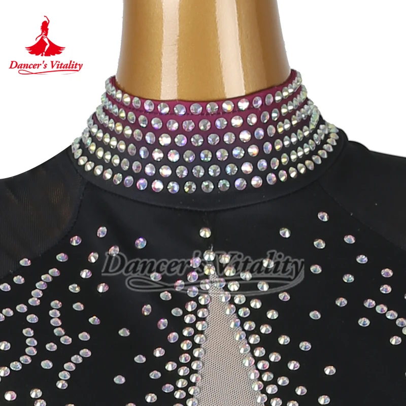 Black and Rose Gradient Color Latin Dance High-necked Luxurious AB Stones Dresses Adult and Child Chacha Samba Clothes Customize