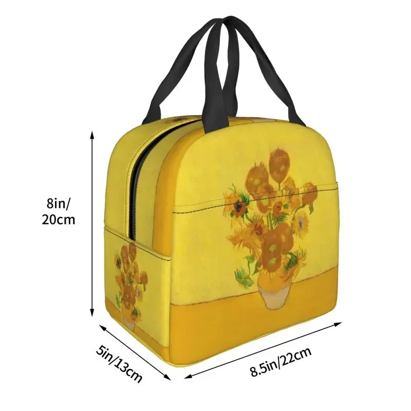 Vincent Van Gogh girasoles bolsas de almuerzo aisladas para mujeres sol flores refrigerador portátil caja térmica Bento niños escolares