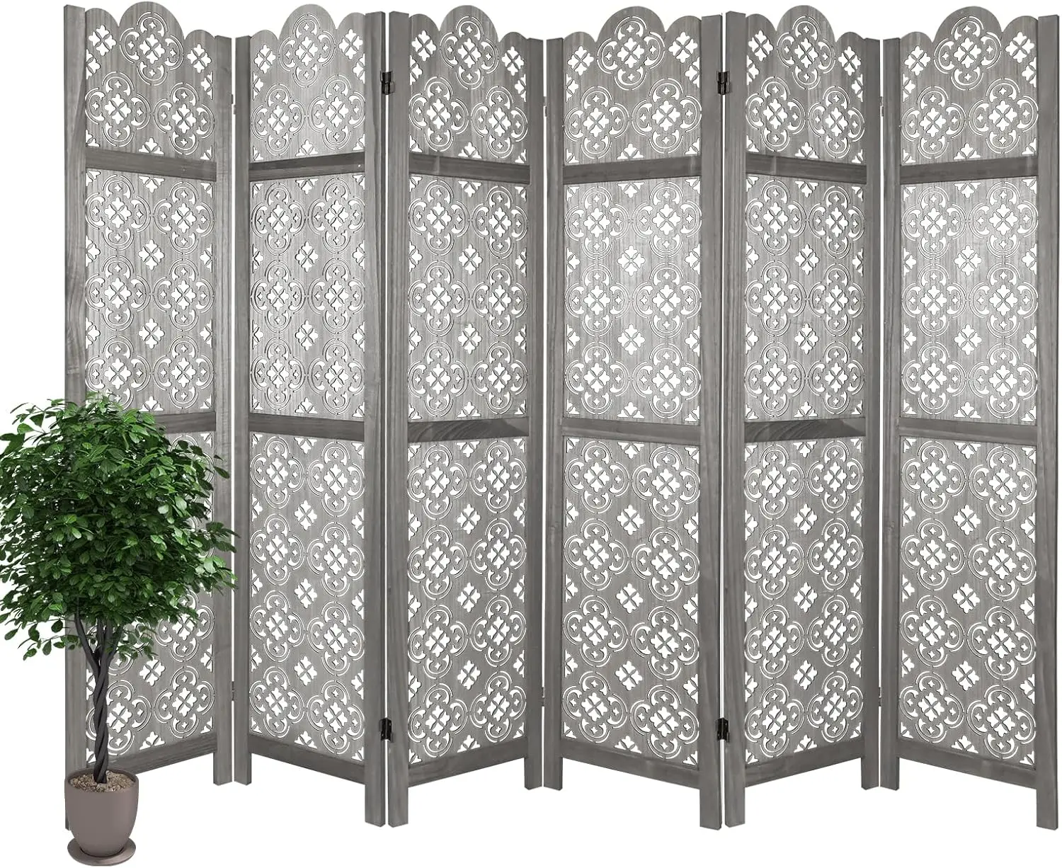 Carved Room Dividers,6 Panel Room Divider with Hand Carved Vintage Style Room Dividers and Folding Privacy Screens