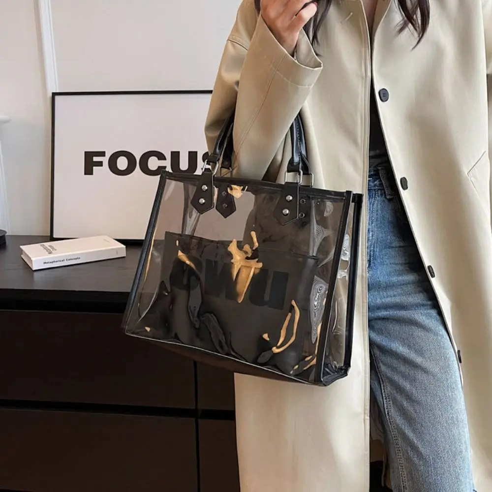 

Large Capacity Transparent Jelly Bag With Inner Pouch Frosted Tote Bag Clear PVC Handbag Storage Pouch Fashion