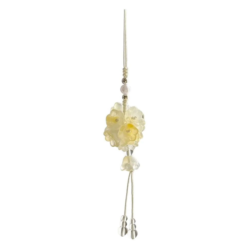 

Transparent Tassel Rearview Mirror Pendant Crystal Flower Beaded Car Hanging Ornament Bellflower Flower Handmade