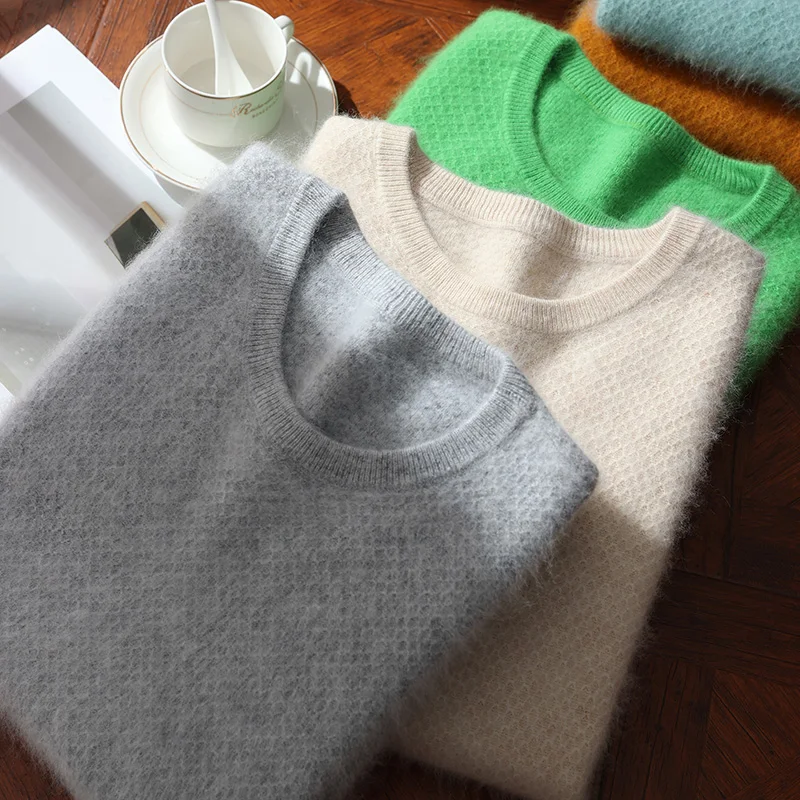 

Autumn And Winter New Round Neck 100% Mink Wool Knitted Casual Men's Sweater