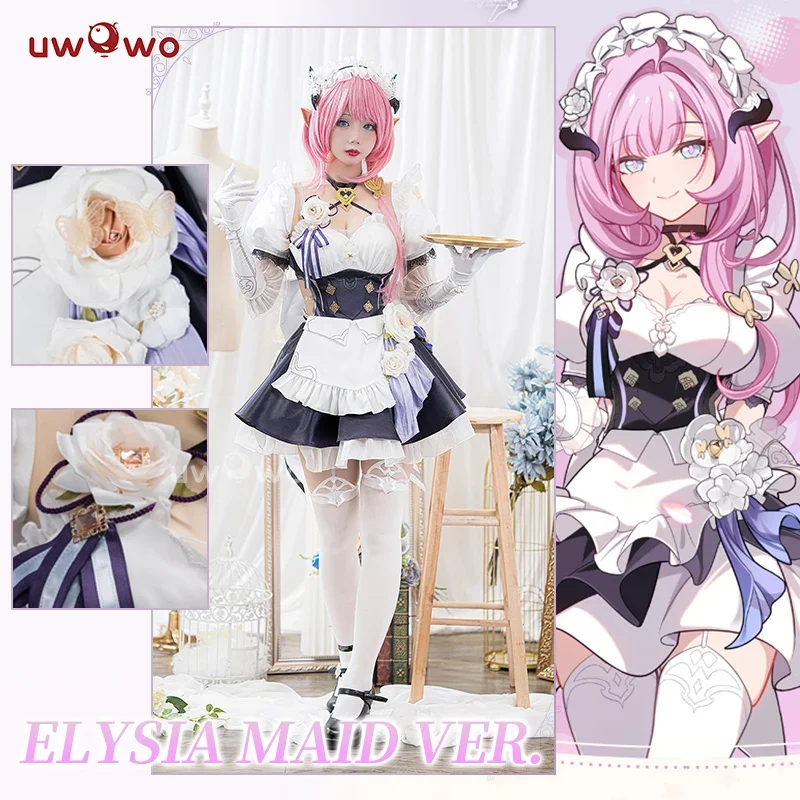 Elysia cosplay maid dress game thankai impact 3rd: Elysia maid costume Miss pink elf dress cosplay costume