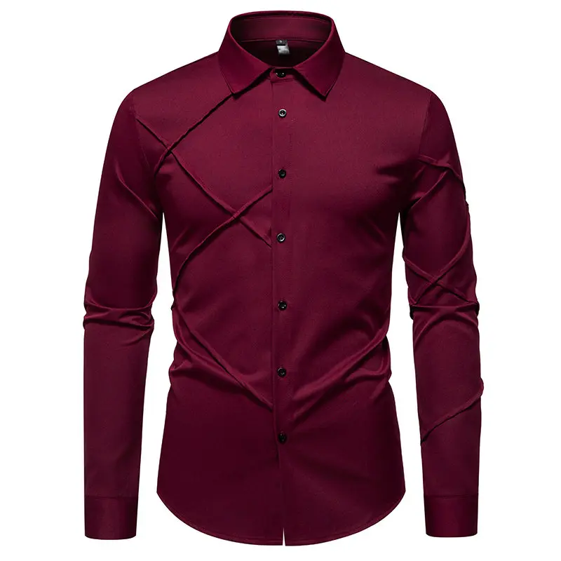 Frühling Herbst Casual Shirts Männer Langarm Quadrat Kragen Vintage Shirt Mens Fashion Casual Slim Fit Einfarbig Kleid Shirt Mann