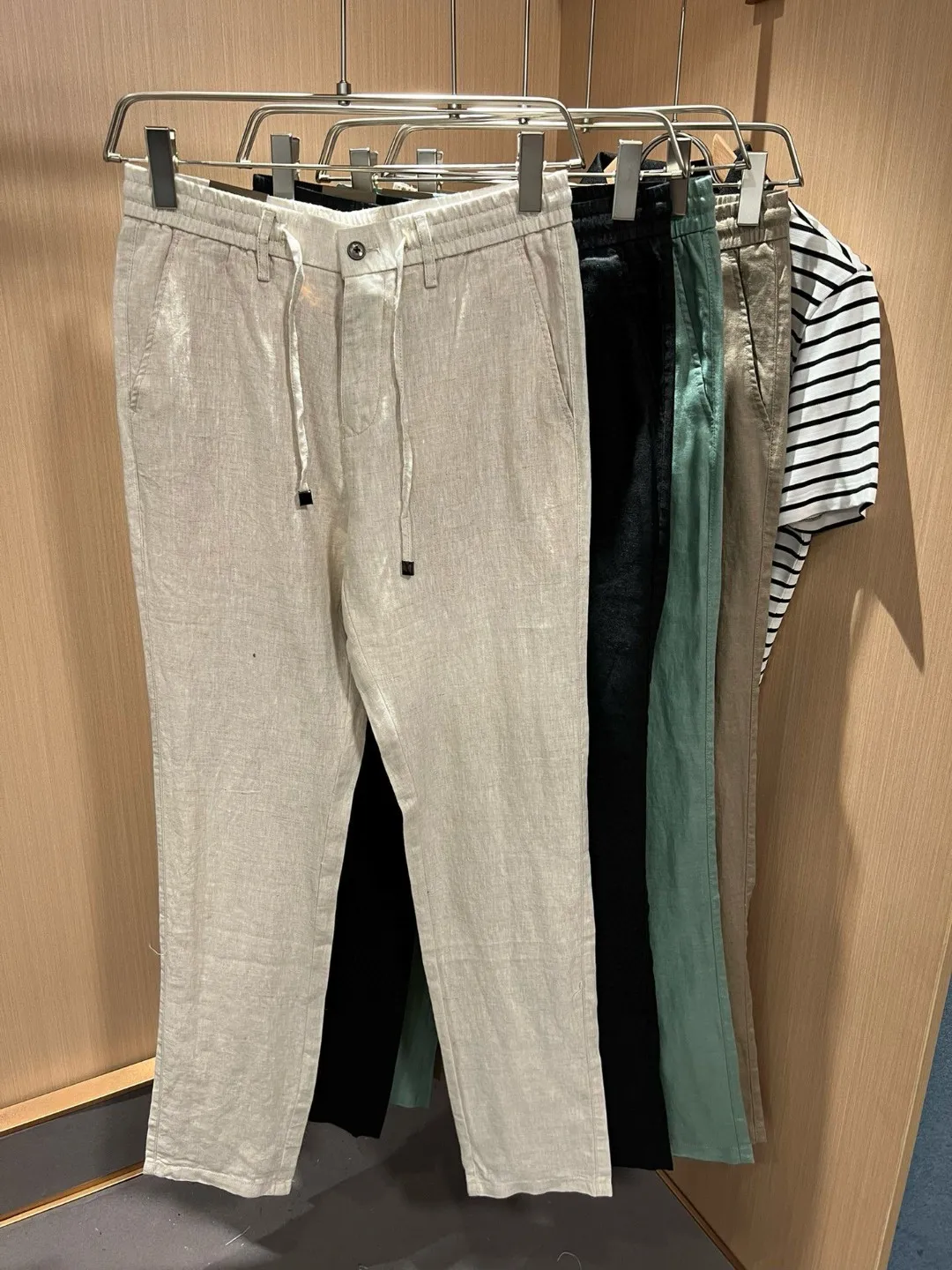 

LP European and American light luxury men's summer pure linen elastic waist tether small straight casual pants