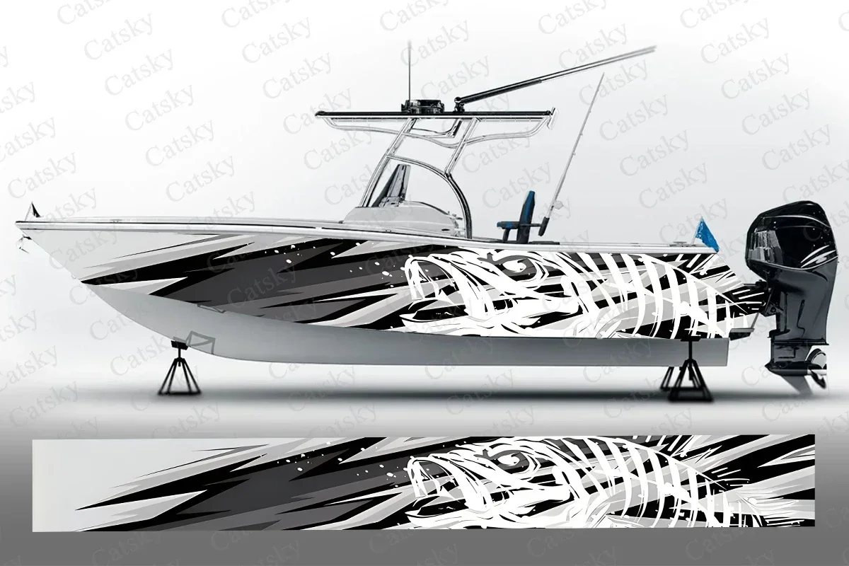 Abstract Fish Bones Colorful Cool Boat Stickers Vinyl Boat Wrap for Pontoonman Console Deck Boat Fishing Platform Decal Sticker