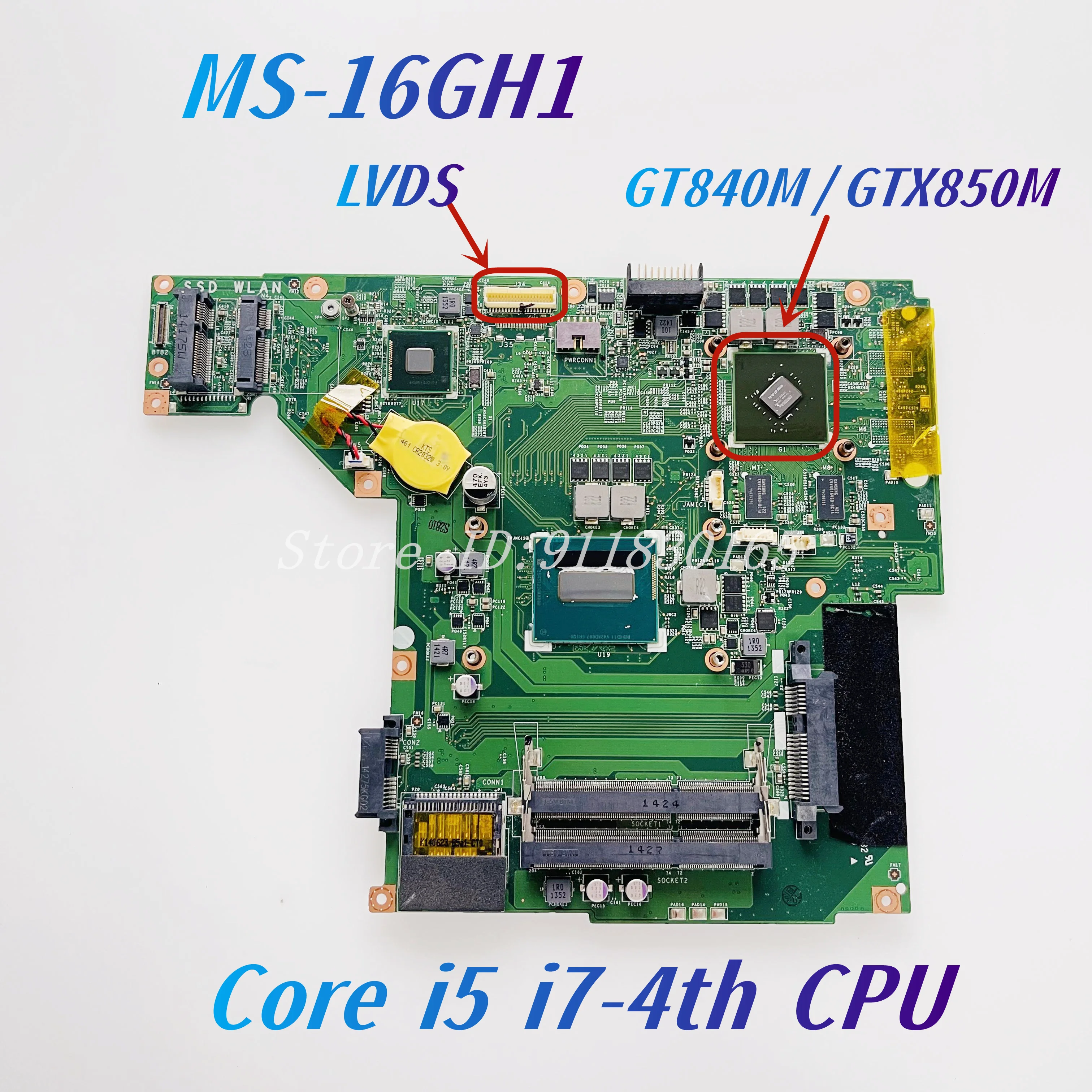 

MS-16GH1 материнская плата для MSI GE60 GP60 MS-16GH MS-16GH1 материнская плата для ноутбука LVDS с i5 i7-4-й процессором GT840M GTX850M 2G GPU DDR3L
