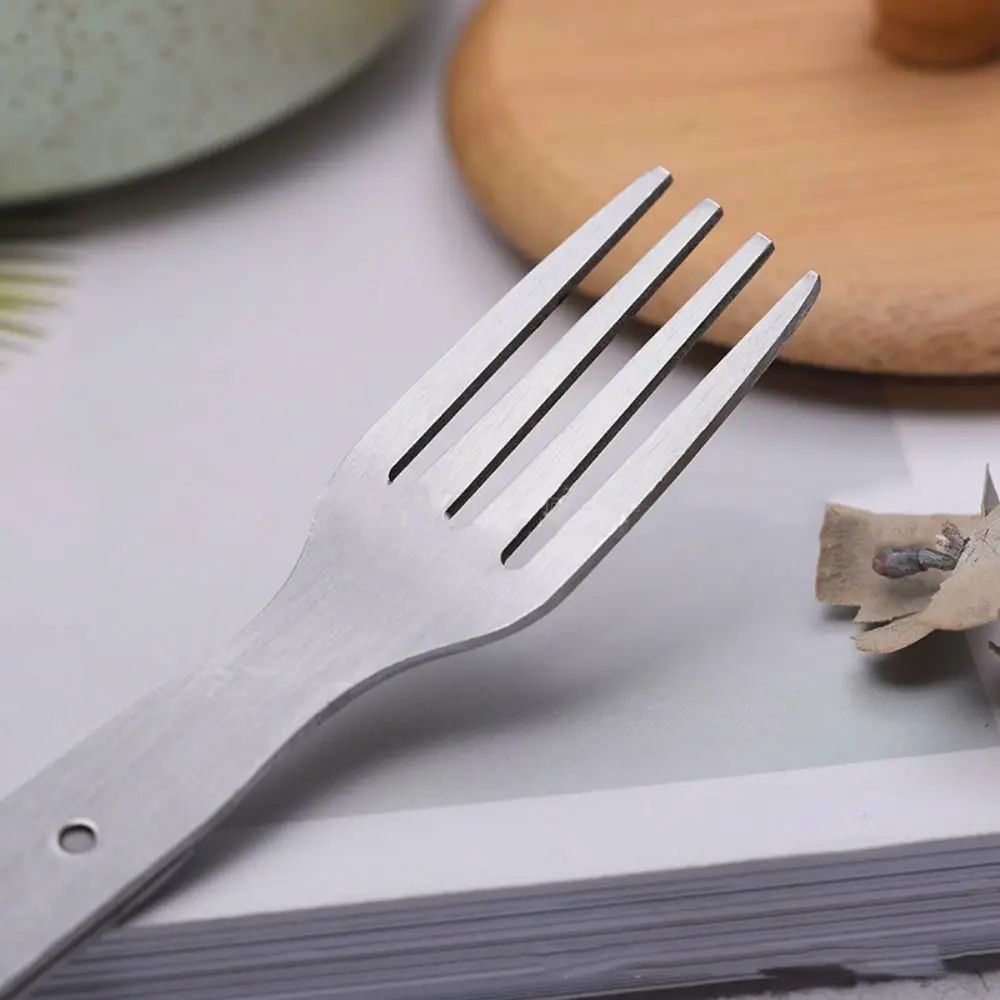 304 Stainless Steel 2-in-1 Foldable Fork Multifunctional Space-saving Portable Camping Spoon Silver Spoon & Fork Picnic