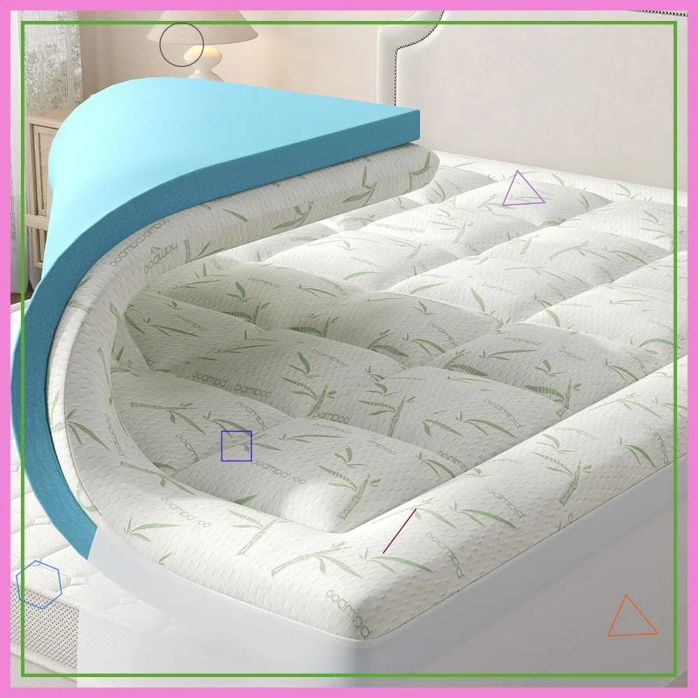 

Dual Layer 4 Inch King Mattress Topper, Memory Foam & Pillow Top for Back Pain Relief, Soft with Deep Pocket