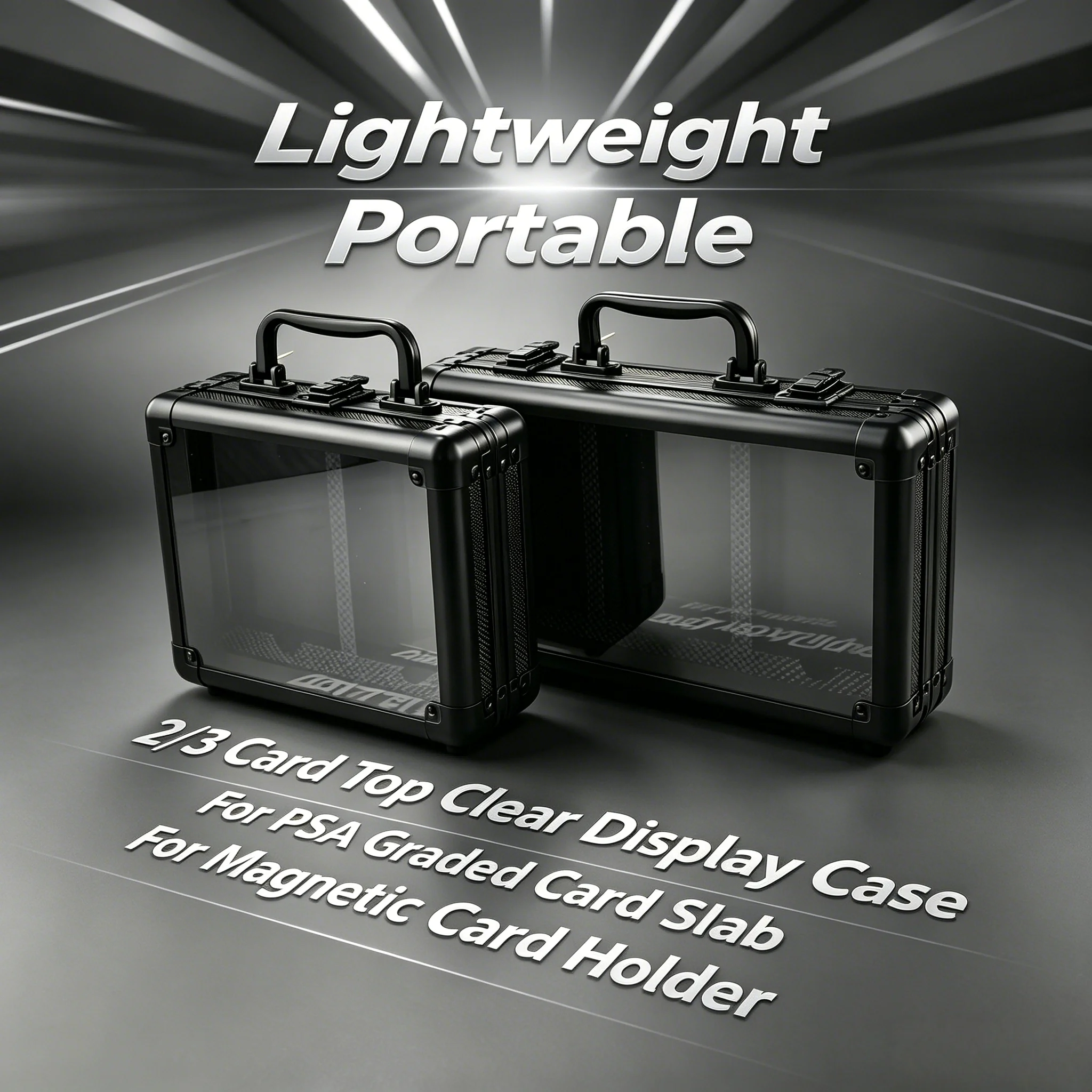2/3 Card Display Box Case for PSA CGC Graded Slabs Aluminum Alloy Frame Clear Top EVA Insert Magnetic Card Holder Organizer