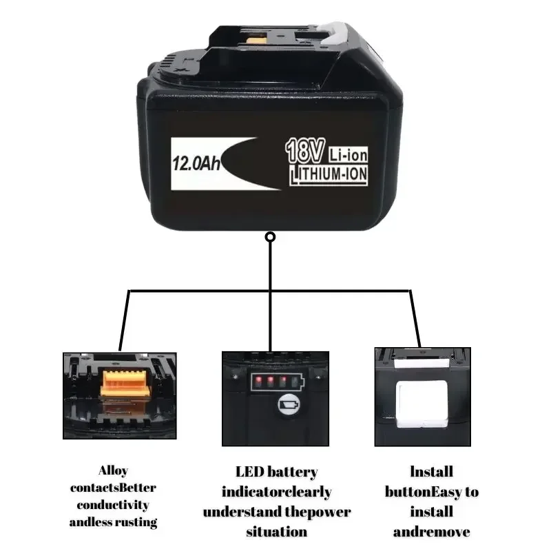 12000mah For Makita BL1830 Batterie 18V 6Ah LXT Li-Ion Compatible de 80 for BL1830 BL1840 BL1850 LXT400 DC18RC