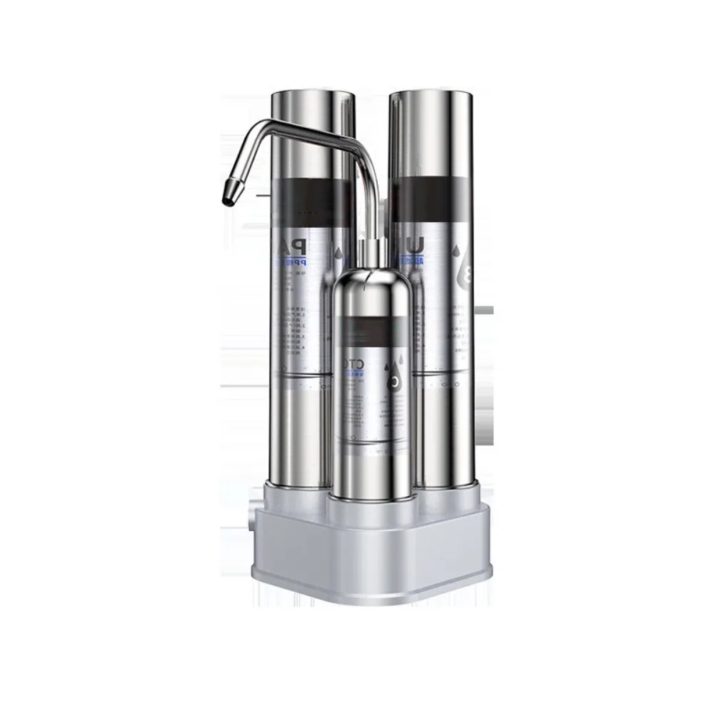 Stainless Steel 3- Stage Water Purifier Desktop Direct Drink Sediment Filter Ultrafilter Installation-Free ,0.01μm Filtration