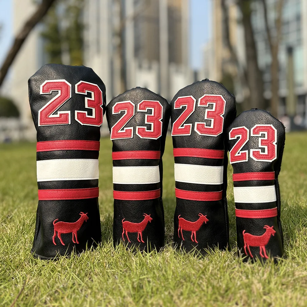 

Animal Ram Black Golf Headcovers, Driver/Fairway/Hybrid Protector Set, Square Putter & Iron Cover Durable Golf Accessories