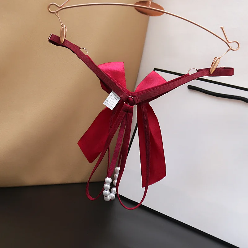 Guuoat-女性のための真珠のニッカーズを持つセクシーなひも、中空アウト、弓のネクタイ、調整可能なブタンお尻、情熱のエロティックなパンティー、ポルノナウティビキニセット、2024