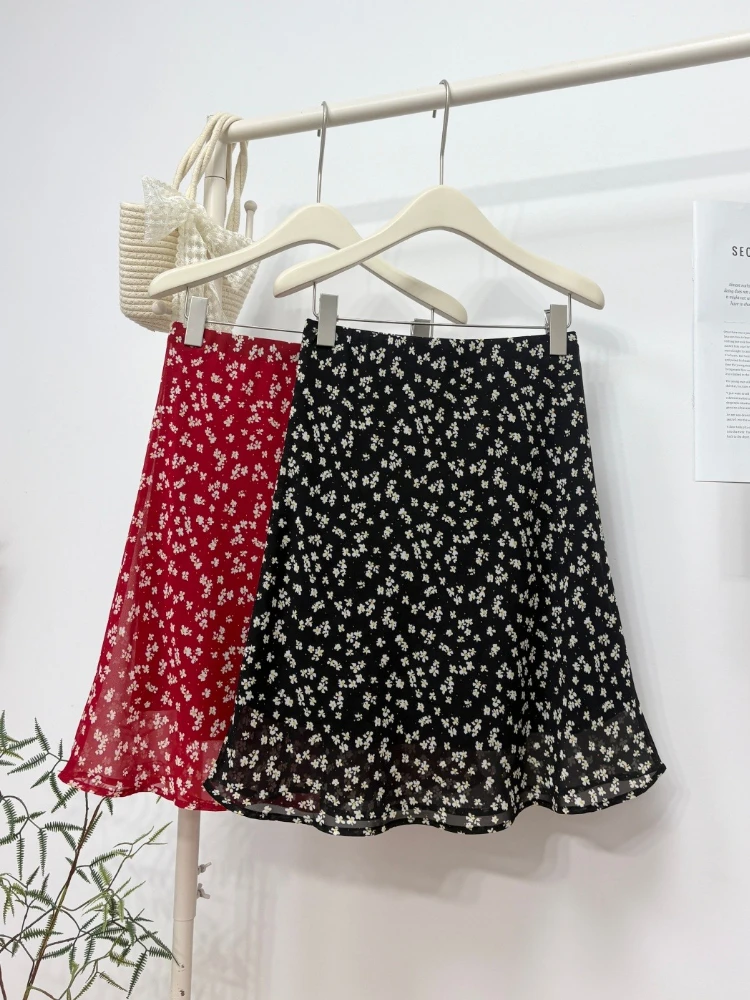 French Fresh Chiffon Floral Women Skirts 2026 Summer New Versatile Slimming A Line Mermaid Midi Skirt Daily Commute Wear