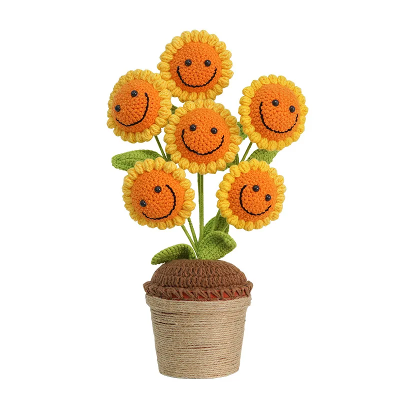 

Artificial Flowers Bonsai Sunflower Hand Knitting Wool Smiley Sunflower Potted Plant Bonsai Office Decoration Teacher's Day Gift