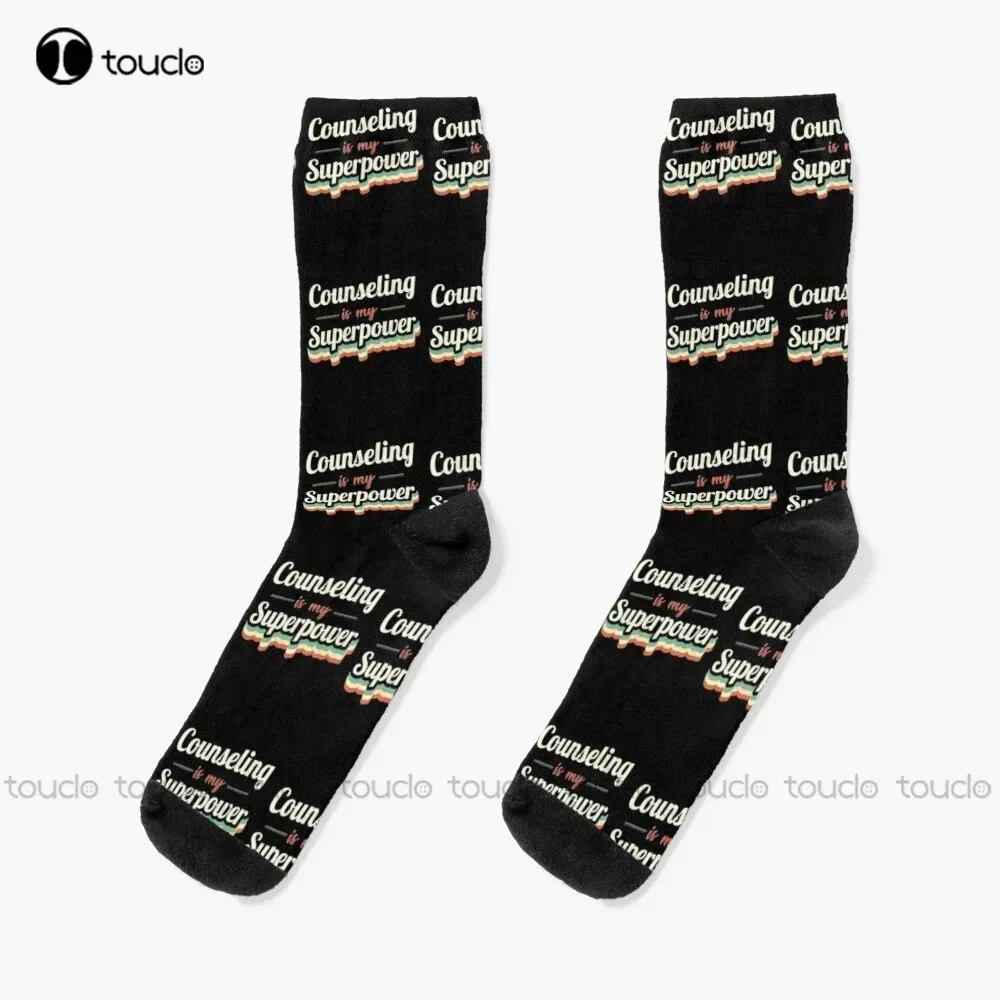 

Counseling Is My Superpower Socks Womens Socks Crew Personalized Custom Unisex Adult Teen Youth Socks 360° Digital Print
