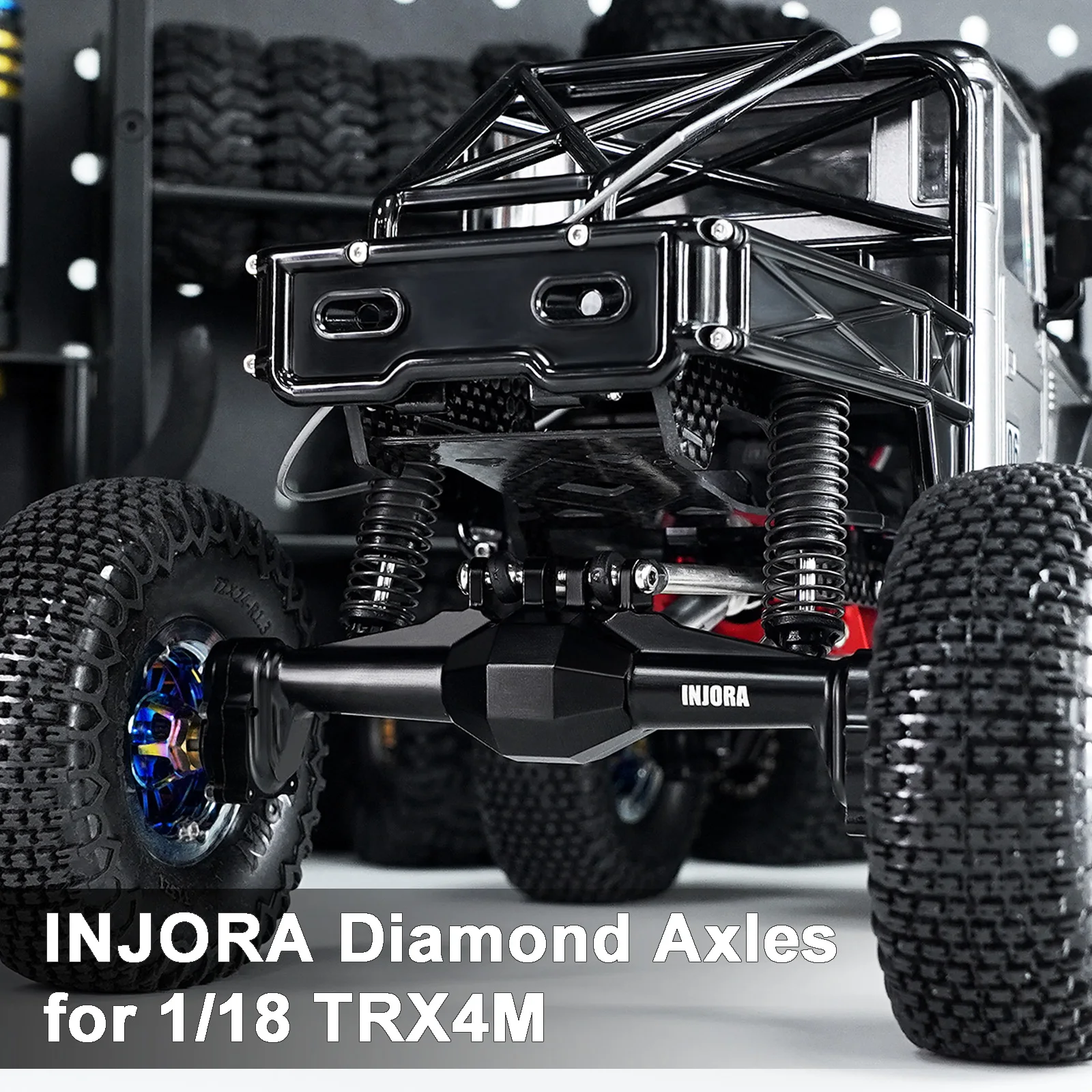 INJORA Transmission Boîte de Vitesse avec 16.6/1 Engrenages Pignon CNC Aluminium Kit de Transmission Complet pour 1/18 RC Crawler TRX4M Upgrade, Noir