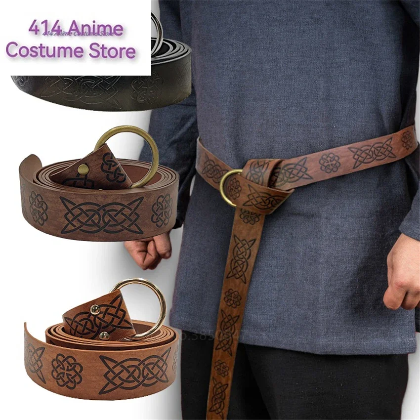 Medieval Warriors Waist Ring Retro Celtic Knight Embossed Stage Tools Belt Cosplay Clothing Adult Pants Belt Men Costume Props