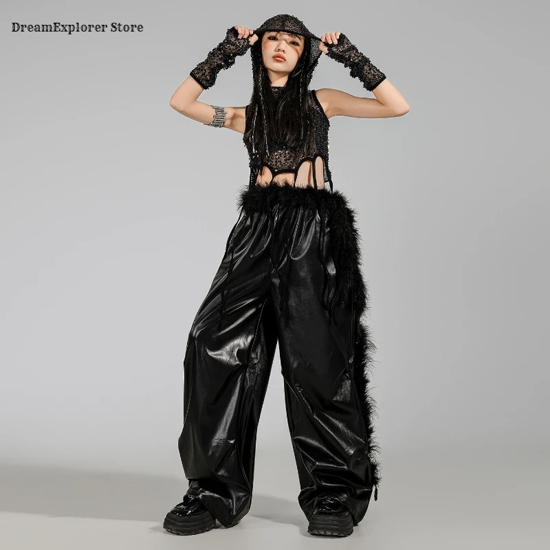 Girls Hip Hop Cool Sequin Crop Hoodies Cargo Pants Child Street Dance Costume Kids K-pop Streetwear Jazz Girl Group Clothes Sets