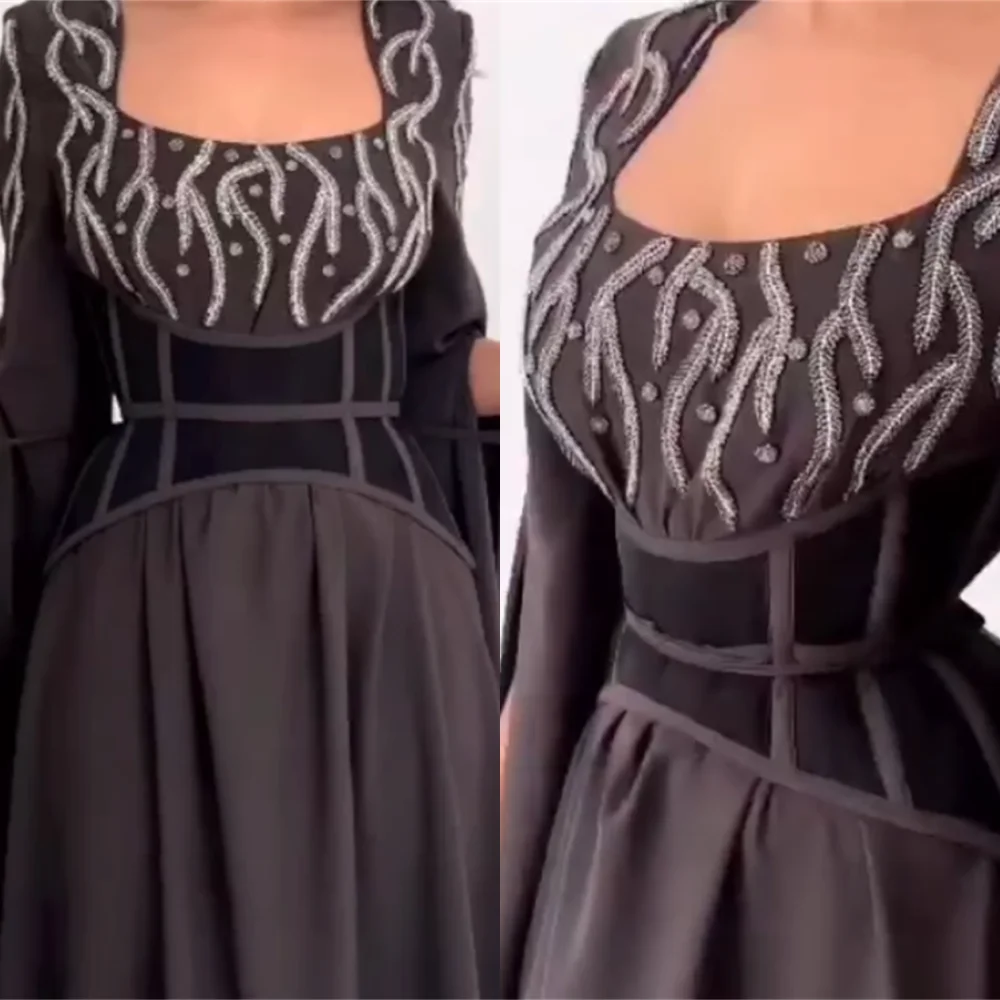 فساتين لحضور الحفلات الموسيقية أزياء معقدة متألقة مربعة على شكل حرف a مطرز بالخرز من الساتان مناسبة رسمية رداء نسائي أنيق Et Élégante Д Дليس পারتي