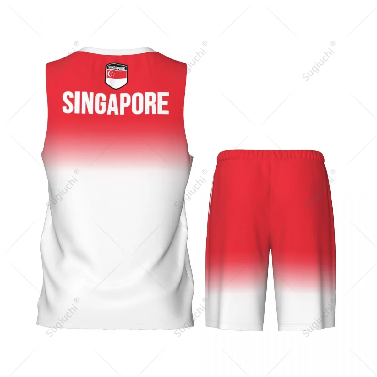 Men Singapore Flag Basketball Jersey Set Mesh Shirt & Pants Sleeveless Exclusive Team-up Custom Name Nunber Unisex