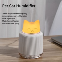 300ml USB Cute Cat Mist Humidifier for Kids Bedroom Small Ultrasonic Pet Cat Humidifier for Home Car Office with LED Lamp