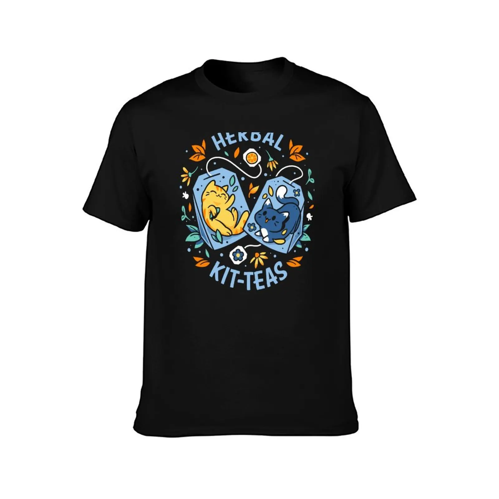 Herbal Kitteas - Happy Cats Tea T-Shirt, Summer Casual Cotton Tee, Oversized Streetwear Tops, Vintage Graphic Print, 100% Cotton