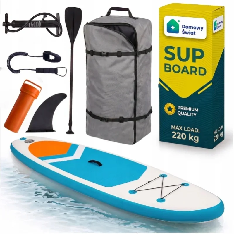 Aufblasbares SUP Stand-Up-Paddleboard 320 cm mit Zubehör-Set für Erwachsene, Anfänger und Fortgeschrittene Paddler, 220 kg Tragkraft, rutschfestes EVA-Deck, 3 Finnen, PVC-Konstruktion, Rucksack-Set,