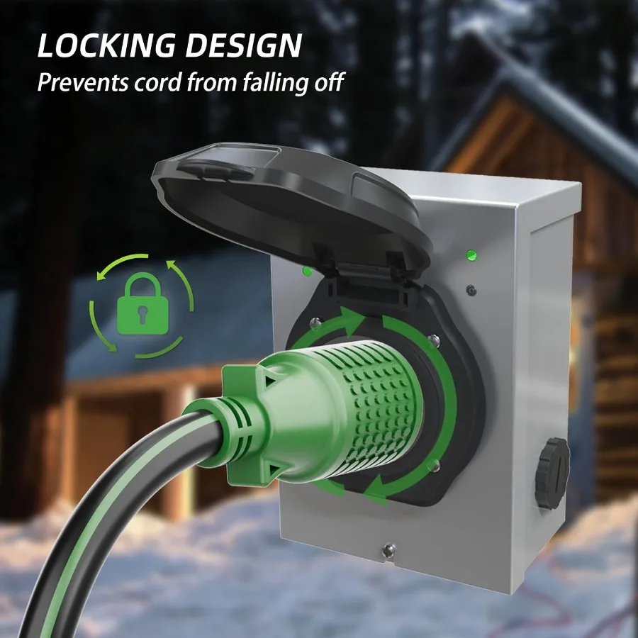 Cable generador de extensión de 4 clavijas, 30 amperios, 25 pies, NEMA L1430P L1430R, 125 250 voltios, hasta 7500 vatios, calibre 10, SJTW Twist Lock Power Co